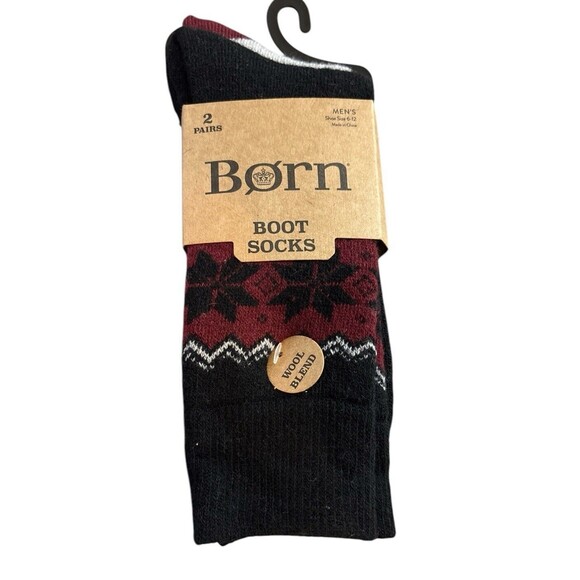 Born Boot Socks Wool Blend Black Burgundy Gray 2 Pairs Men’s Shoe Size 6-12 - Picture 1 of 7